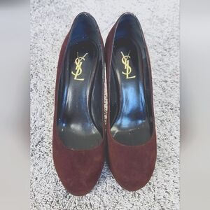 YSL suede leather high heel pump size 8 (38) brown